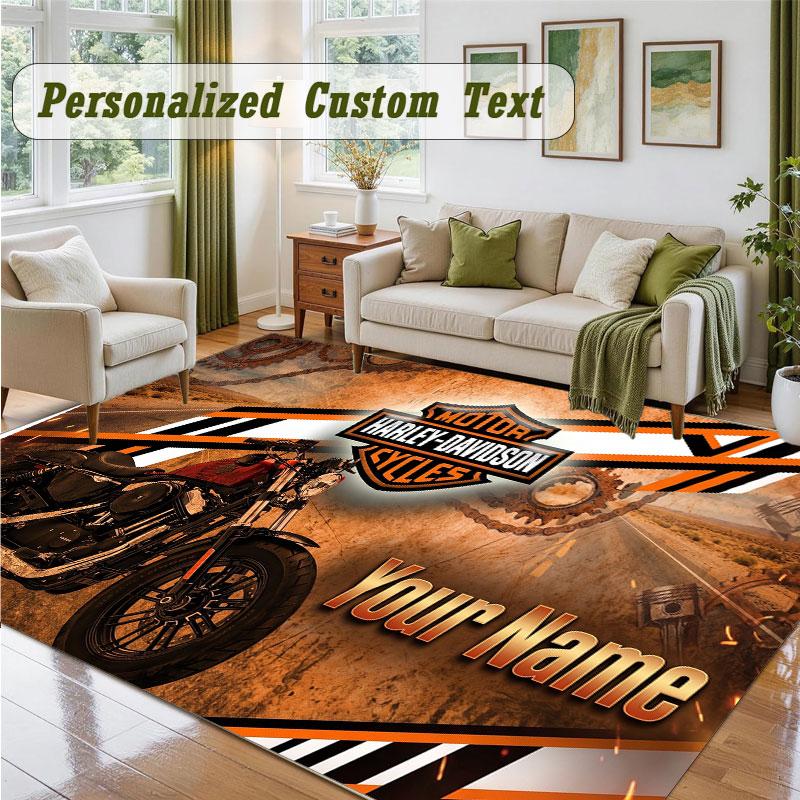 Crystal Velvet Square Rug Custom NameHarley-Davidson Pattern Non Slip Home Floor Decor Rug