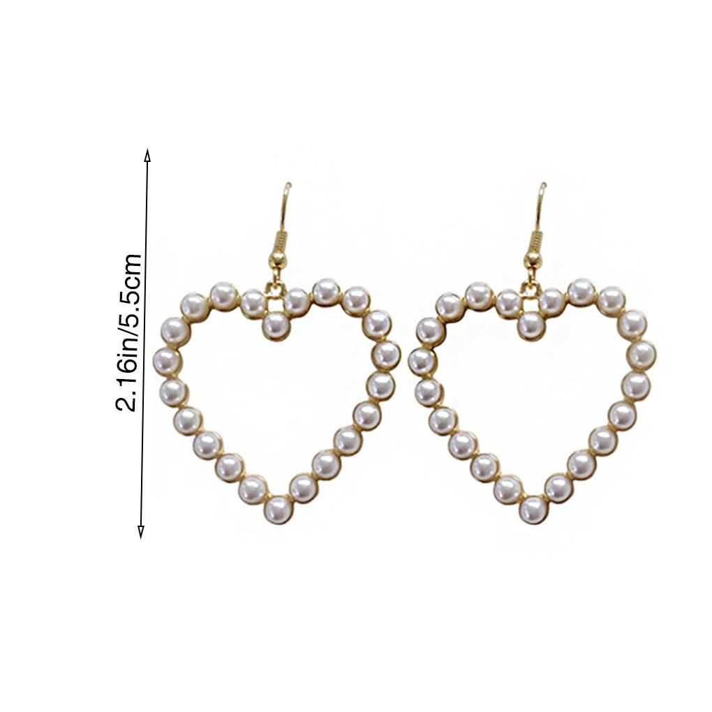 Love Heart Statement Earrings Alloy Faux Pearl Dangle Chain Hook Ear Drop Jewelry Gift for Women
