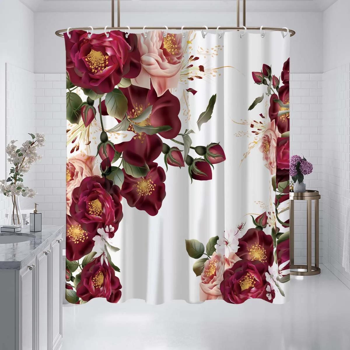 

1 Piece Super Natural Flower Rose Daisy Pattern Printed Shower Curtain Partition Bathroom Waterproof W60H190(CM)-1 Pcs
