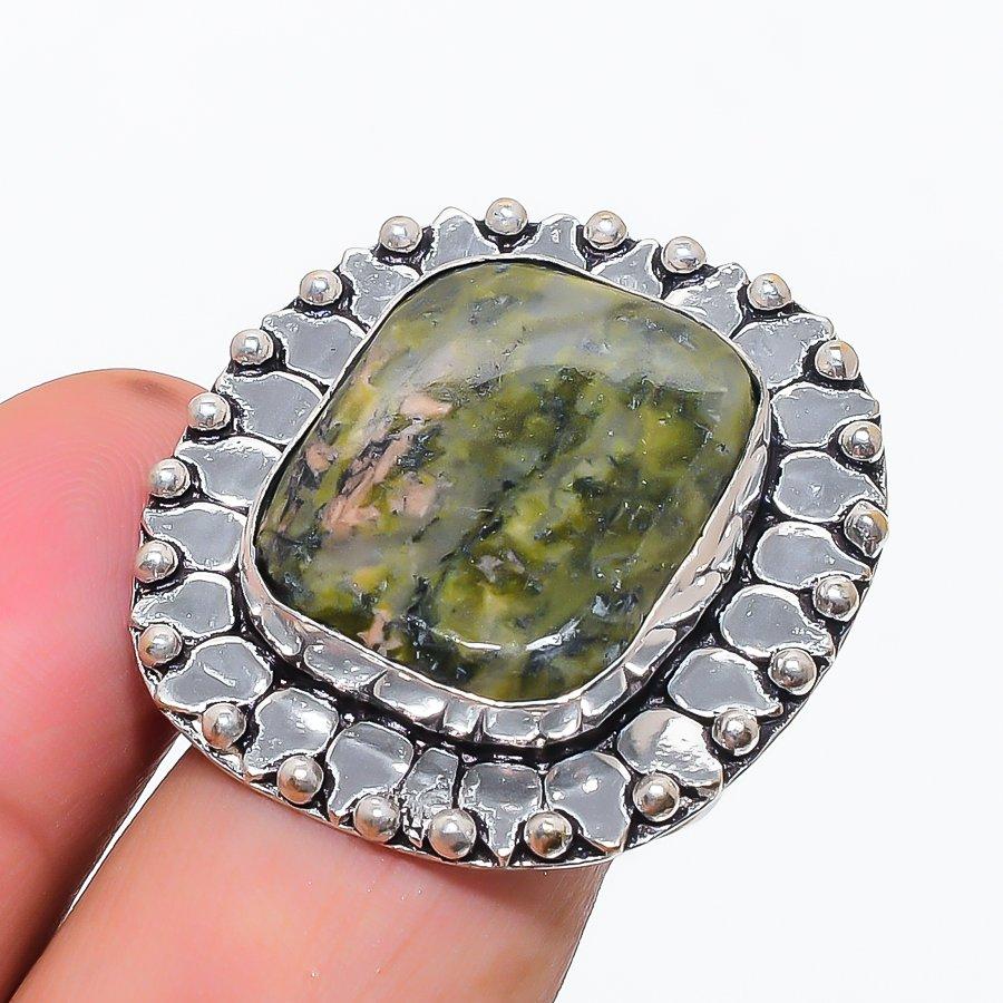 

Натуральный Унакит Драгоценный Камень Ручной Работы 925 Стерлинговое Серебро Ювелирное Кольцо Размер 8.5 h5o15