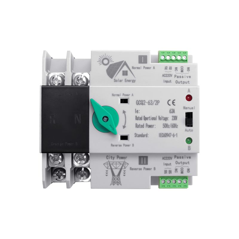 Feb.Photovoltaic Solar Power ATS Automatic Transfer Switch Din Rail 2P AC220V ATS PV System Power To City Power
