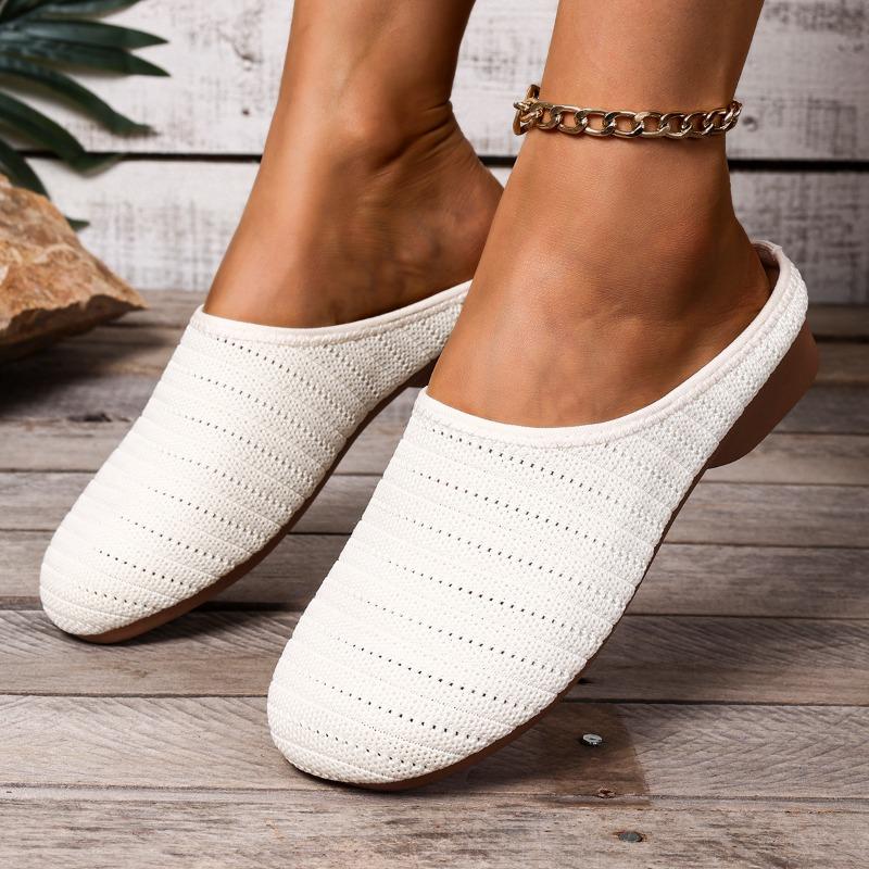 Women’s Closed-Toe Slip-On Hollow Fabric Flat Slide Sandals