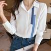 Women's Autumn 2022 Long Sleeve Colorblock Chiffon Shirt - Professional & Fashionable Design