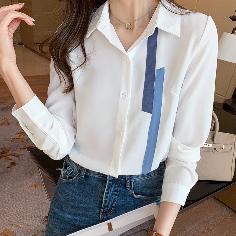 Women's Autumn 2022 Long Sleeve Colorblock Chiffon Shirt - Professional & Fashionable Design