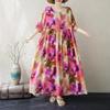 Bawełniana, w stylu vintage, w kwiaty, z krótkim rękawem, plus size, nowość w sukienkach dla kobiet, luźna, długa letnia sukienka