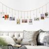 Photo Frame Hanging Rope Bohemian Style Wooden Beads Handmade Non-slip with Clip DIY Craft Gift Wall Picture Mats Clip Holder Organizer Home Decor