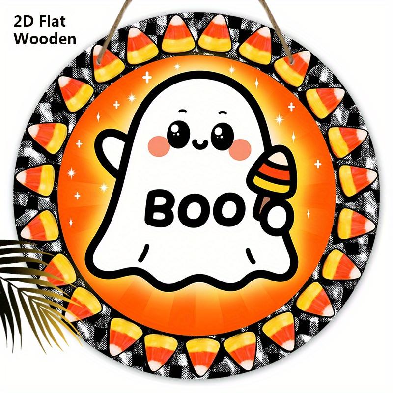 

BOO Halloween Wooden Sign with Adorable Ghost Pattern - Charming Figurine Ornaments - Ideal for Front Door, Wall, Room Decor 20cm/7.87in оранжевый