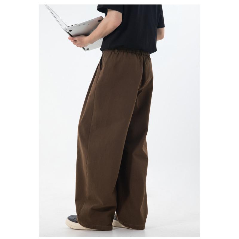Heren Katoenen Casual Broek Losse Rechte Pijp Dubbele Plooizakken