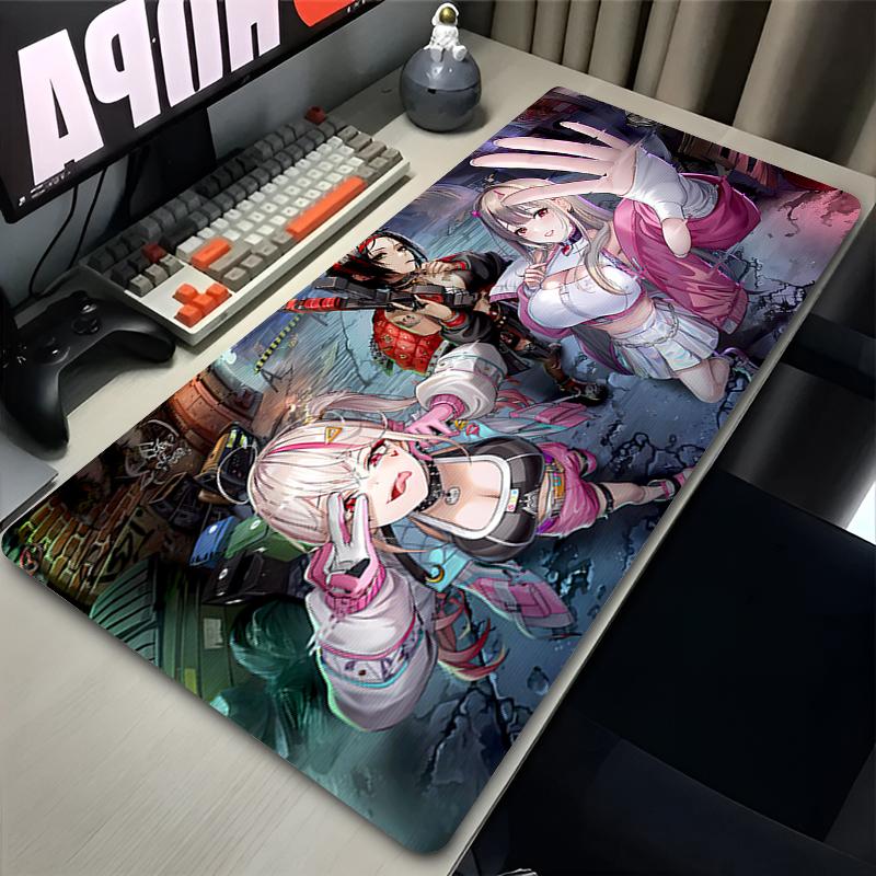 Large Gaming Mouse Pad with Antislip Base and Stitched EdgesAnime Girl with Big Gun Print Desk Mat for PC Laptop Gaming