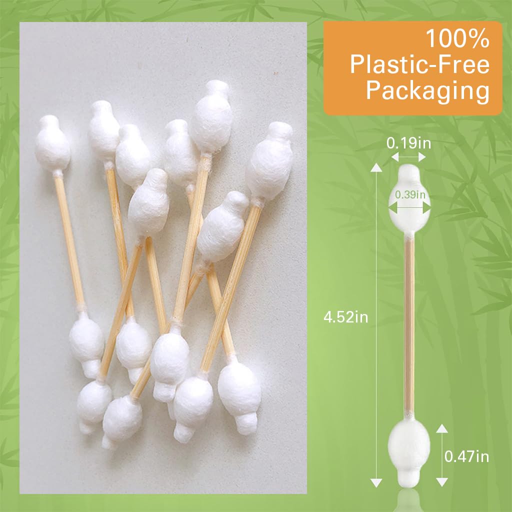 HANNEA® 100-Count Ear Buds Cotton Premium Bamboo Ear Cleaning Buds Multipurpose Double-Tipped Soft Earbuds Cotton Swabs for Baby & Personal Care