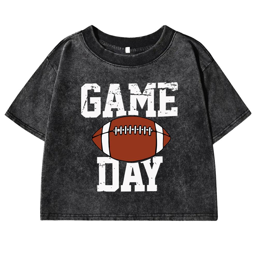 Game Day Rugby Letter Graphic Print Female T-Shirts Washed Fitness Crop Top Clothing Cotton Quality T Shirt