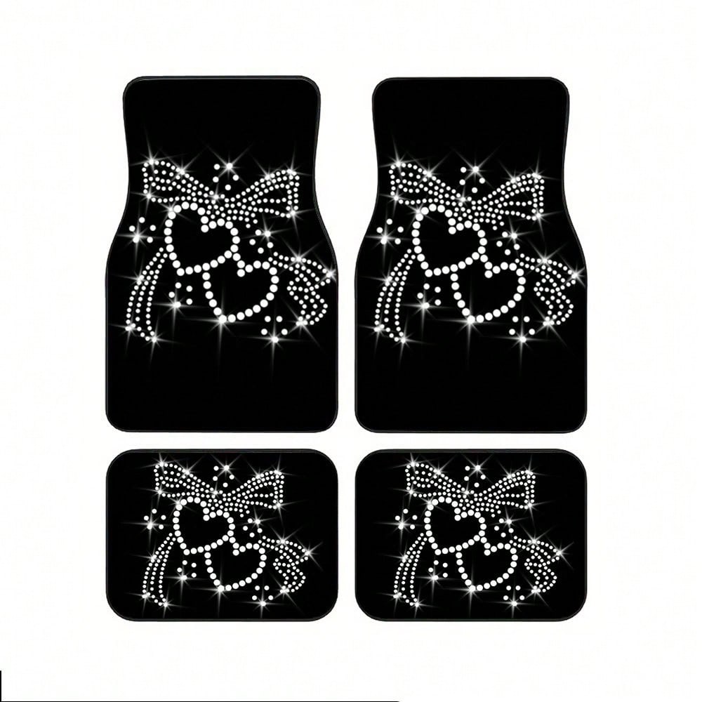 4pcs Bow Pattern Car Floor Mats Set, Universal Protection and Dustproof Front and Rear Mats, Car Interior Accessories