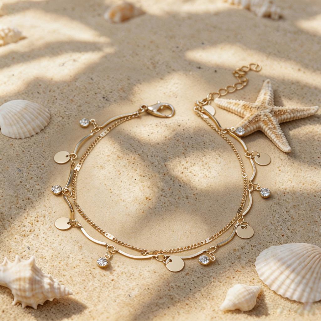 Double-layer butterfly metal cold wind anklet women's niche design sense gold chain foot chain tide
