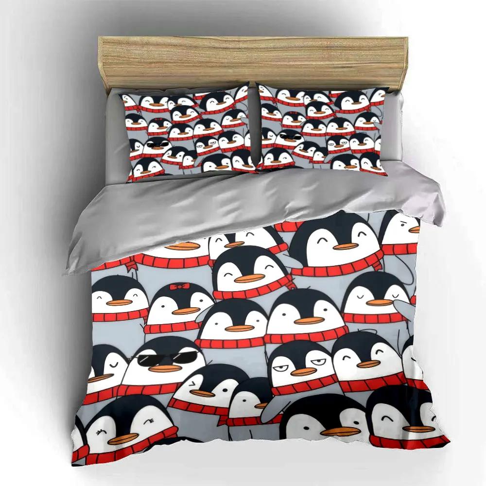 Penguin Pattern Winter Decor Set Soft Comfortable Duvet Cover Bedding Set Included 1*Duvet Cover & 2*Pillowcases gift