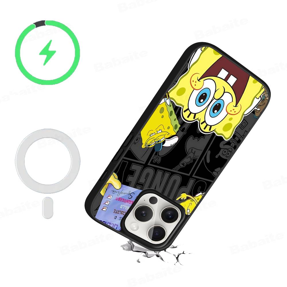 Cartone Animato Carino S-SpongeBob Anime Nero Per Magsafe Custodia Magnetica per Telefono Per IPhone 16 15 17 Pro Max 11 12 13 14 Plus Cover