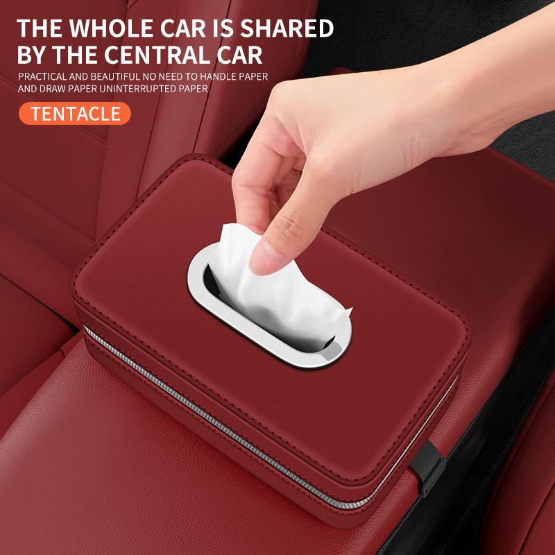 AABMH1 Car Tissue Box Holder PU Leathe Center Console Armrest Mount Napkin Case Fit Road Trip Organizer Easy Install For Cadillac