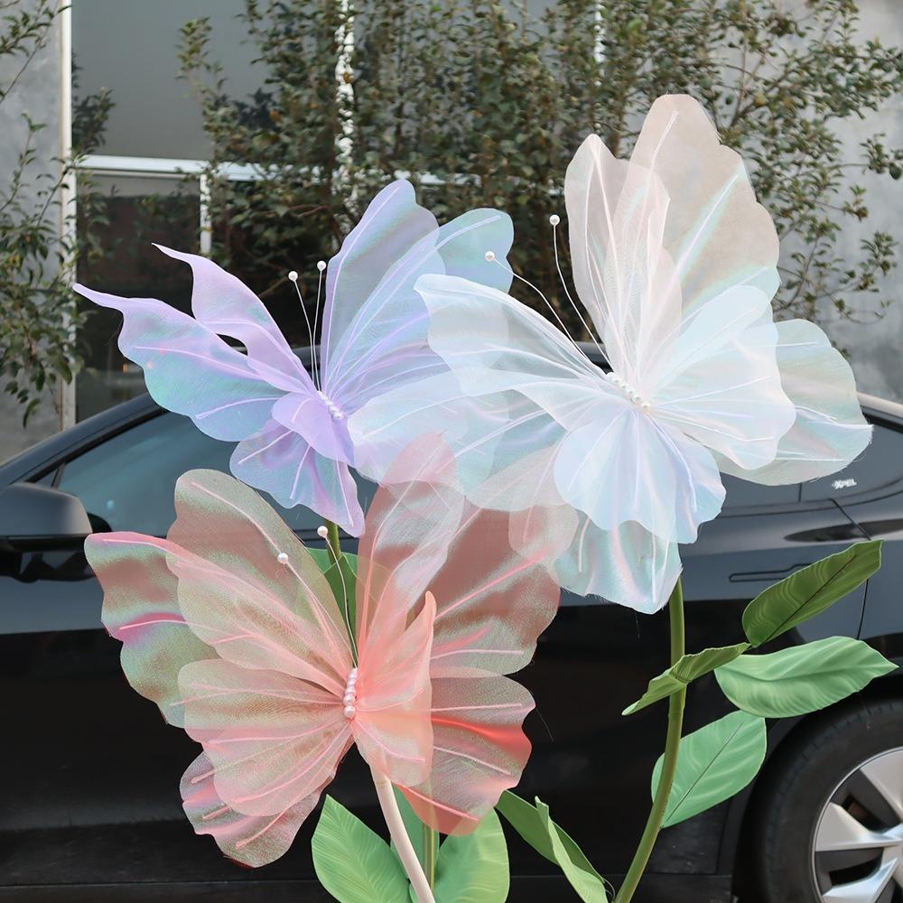 30/50cm Fake Butterfly Outdoor 3D Silk Yarn Butterfly Wedding Party Decoration