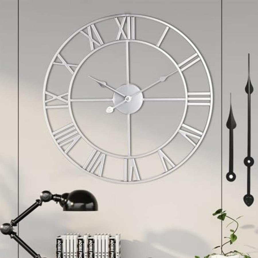 

Large Wall Clock for Living Room Decor Silent Non-Ticking Decorative Wall Clock Roman Numerals Vintage Battery Operated for Kit срібний