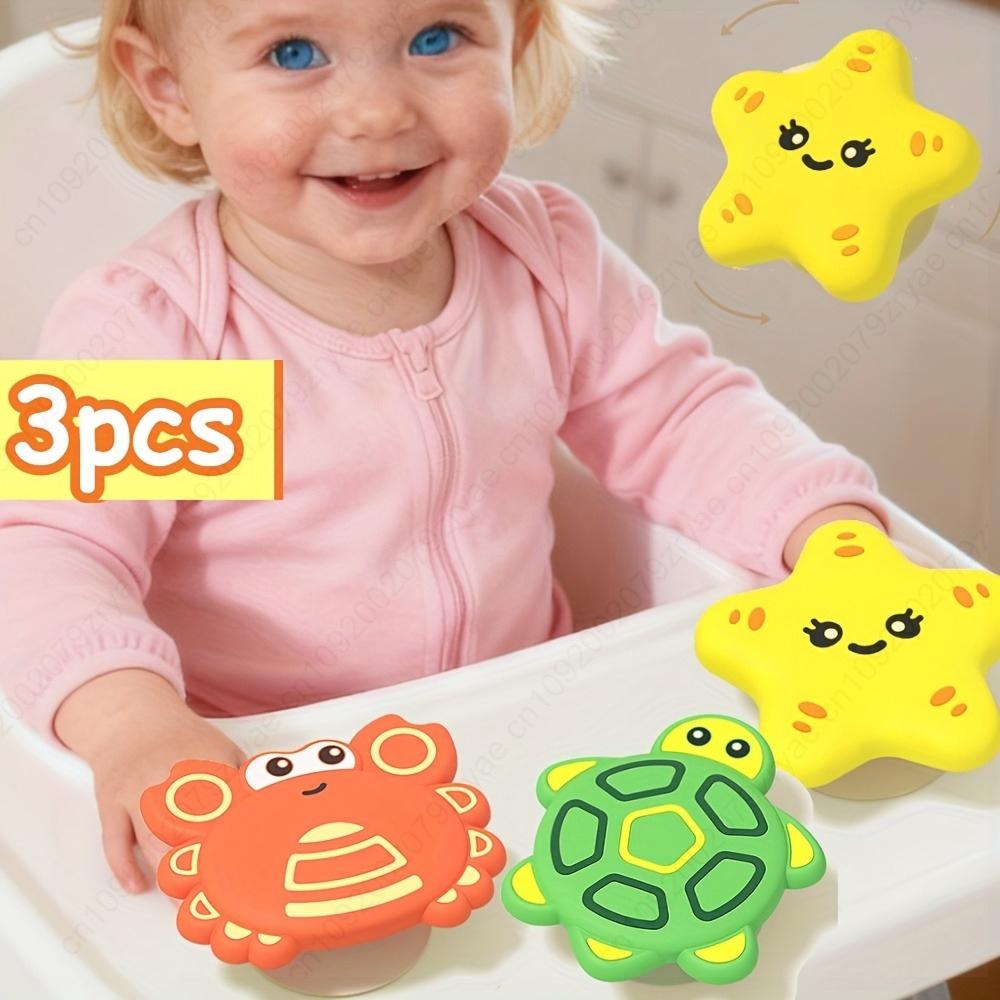 3Pcs/Set Baby Bath Toys Funny Bathing Sucker Spinner Suction Cup Cartoon Rattles Fidget Educational Toys, and grip toys