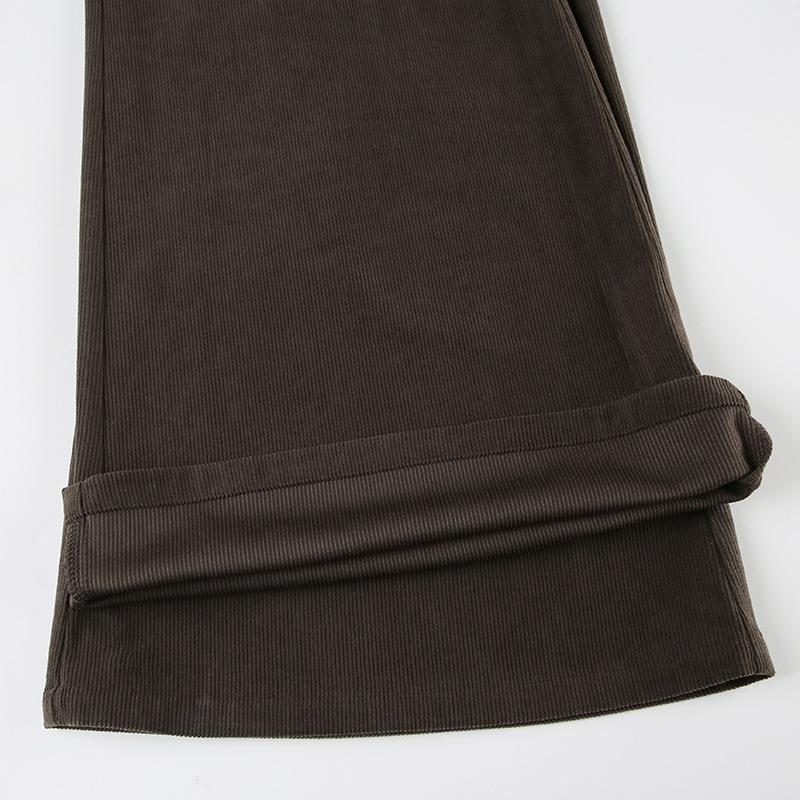 Dámské retro manšestrové základní mikro kalhoty Podzimní a zimní nové ležérní jednobarevné volné rovné kalhoty se širokými nohavicemi