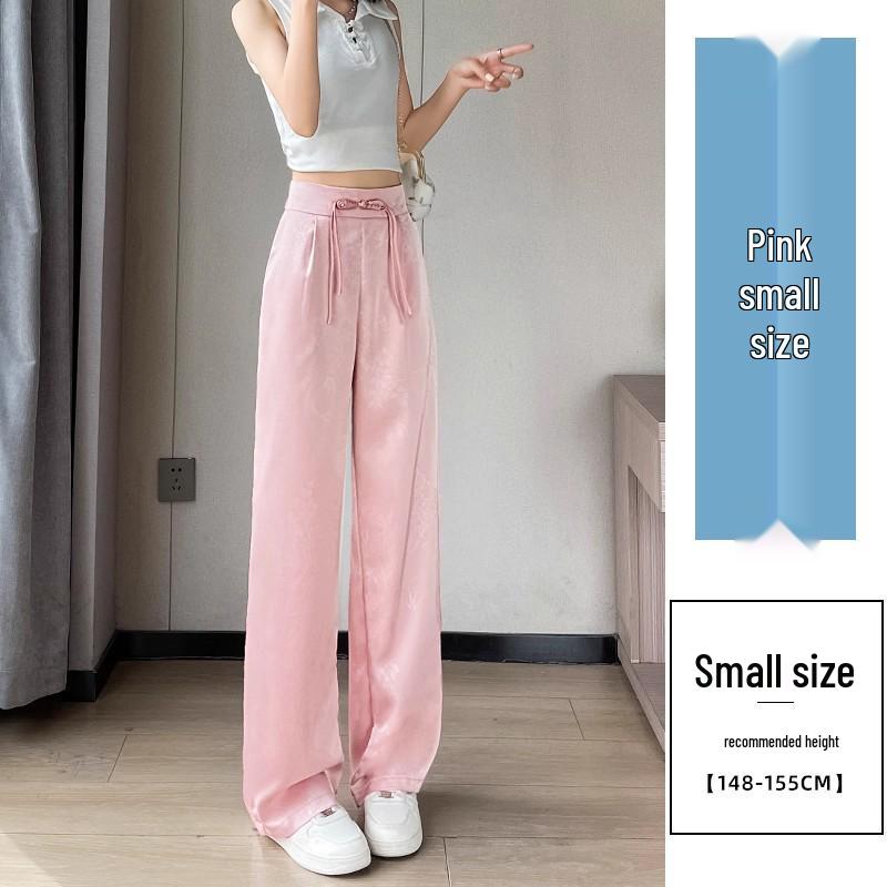 Women's Satin Jacquard Straight Leg Pants - Summer, High-End, Thin, New Chinese Style, Ice Silk, Narrow, Wide Leg.
