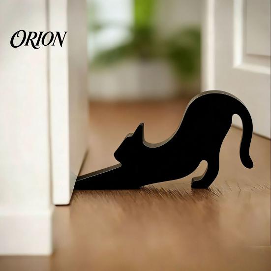 Sturdy Wooden Door Stopper Non-Slip Decorative Doorstop, 3D Printed Animal Wedge, Cat Silhouette Wedge Puppy Design for Bedroom Home Decor