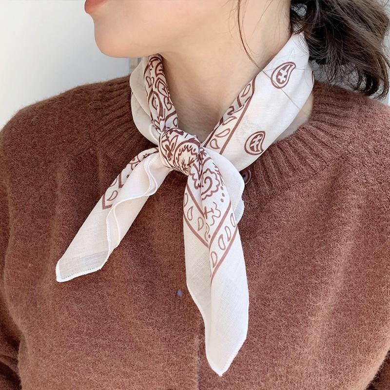 Eșarfă mică pătrată retro de țară, eșarfă artistică franțuzească din bumbac și in, eșarfă de cap pentru femei de primăvară și toamnă, vară, pentru umbră și protecție solară
