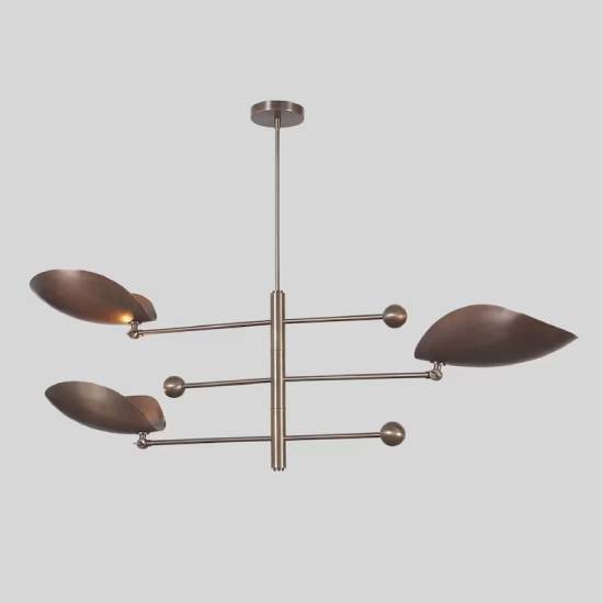 Handmade Brass 3-Arm Sputnik Chandelier – Curved Shade Ceiling Pendant Light Fixture