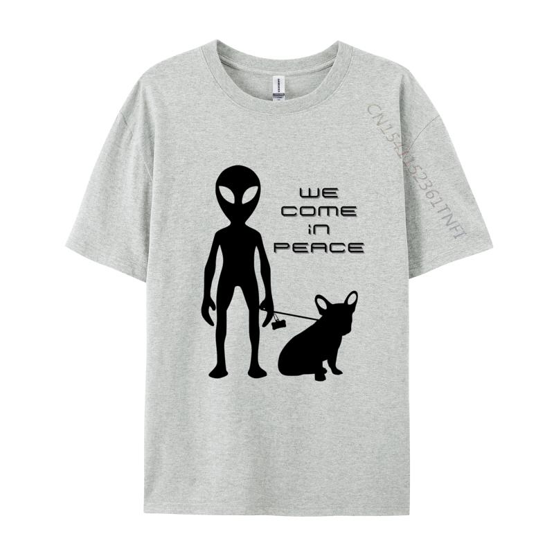 We Come In Peace Alien French Bulldog Tshirt Funny Fitted Puppy Lovers T Shirts Men Anime Printed Vintage Tee Tops Cotton