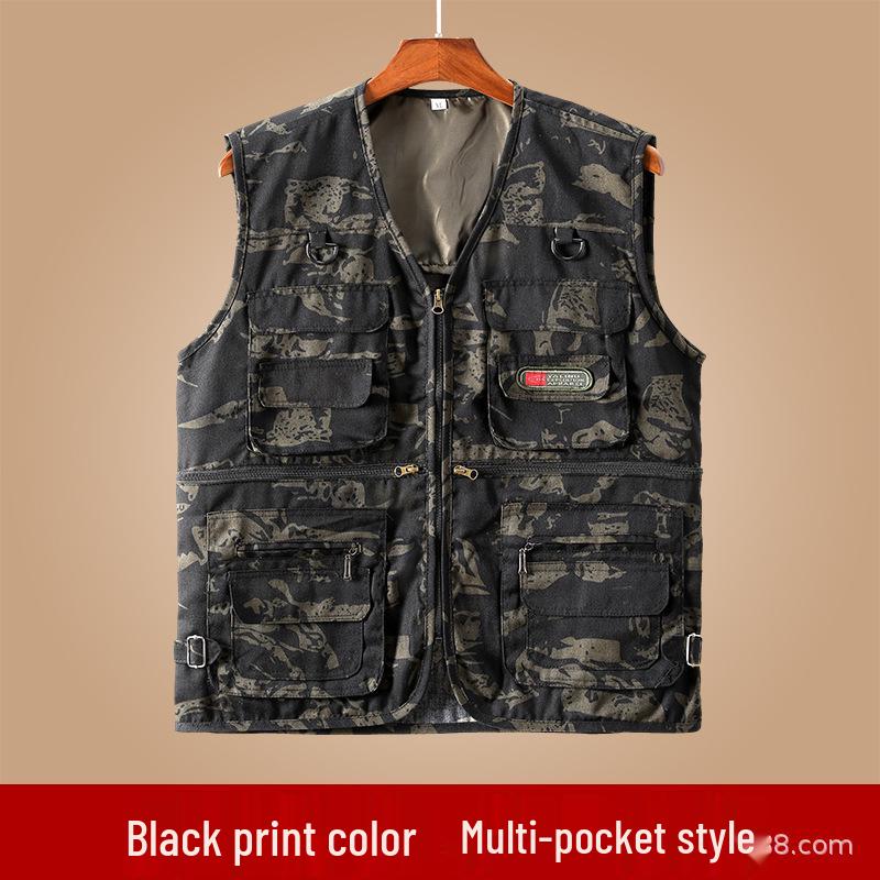 Men's Spring/Autumn Cotton Multi-Pocket Vest - Outdoor, Casual, Sleeveless Jacket for Middle-Aged & Elderly. Perfect for Fishing & Daily Wear.
