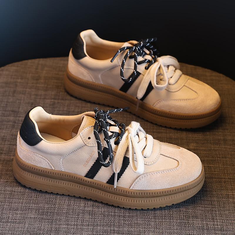 Leather Board Shoes Women's Autumn 2026 Soft-soled Versatile Women's Lace-up Casual Color Matching Sports Shoes
