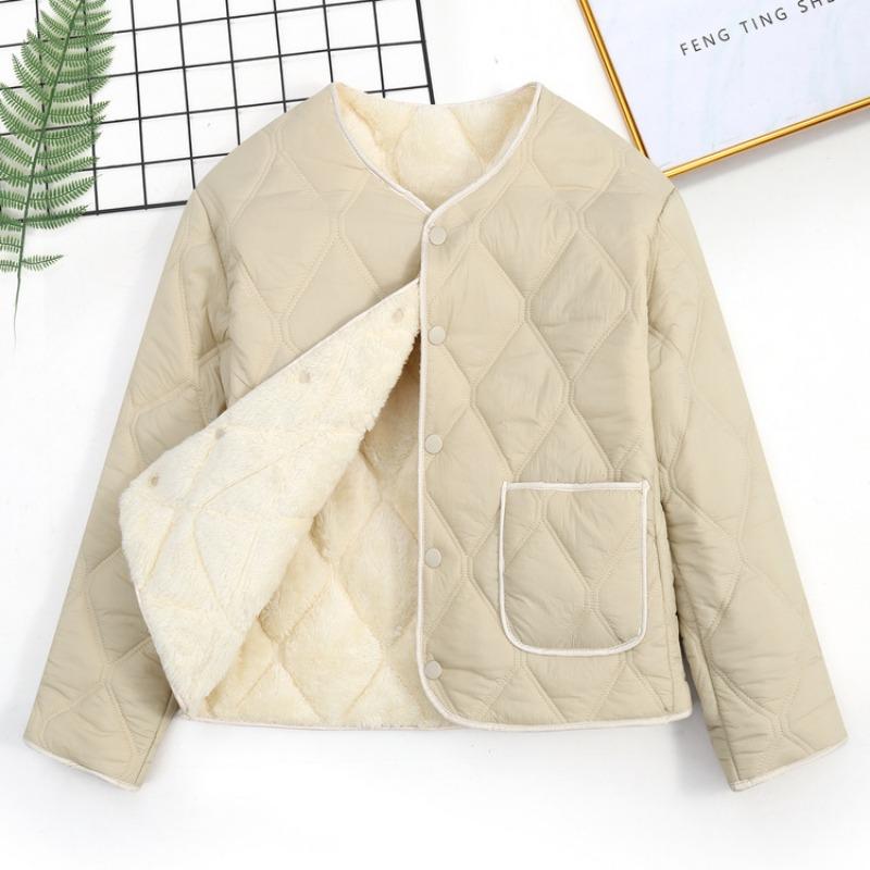 Chinese Women's Fashion Cotton-padded Jacket Warm Liner Mother Outfit Winter Home Cotton-padded Jacket with Fleece Integrated Casual Jacket