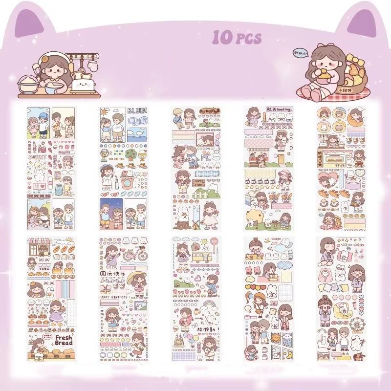 10 Sheets/set Kawaii Scrapbooking Bicycle Decals Gift Frog Students Cartoon Stationery PET Diary Stickers Notebook Cute Girls
