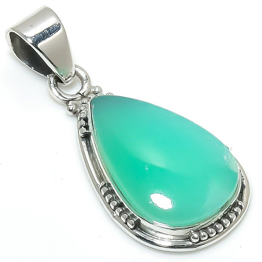 Natural Chrysoprase Gemstone 925 Solid Sterling Silver Gift Pendant 1.50" J2o09