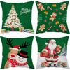 Christmas Pillow Covers 18x18 Set of 4 Velvet Christmas Pillow Cases Green Xmas Winter Holiday Throw Pillow Covers Christmas