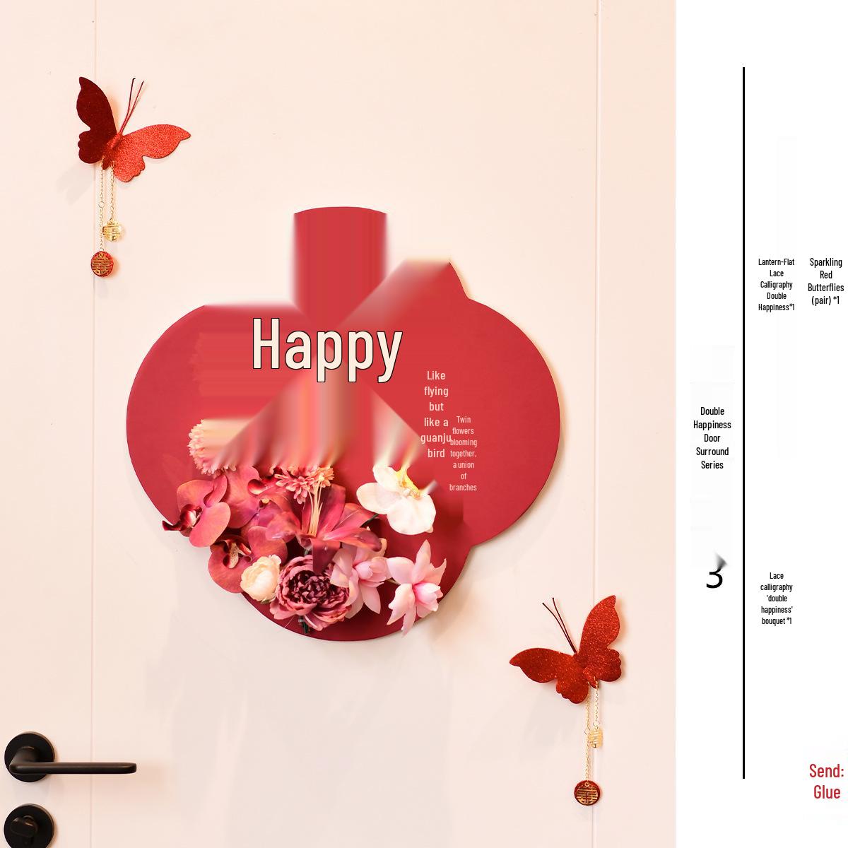 Wedding Bedroom and Door Decorations with Double Happiness Character