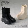 Vivian Women's Knit Boots, Platform Short, V6360AW, Beige, Size L (24.0-24.5)
