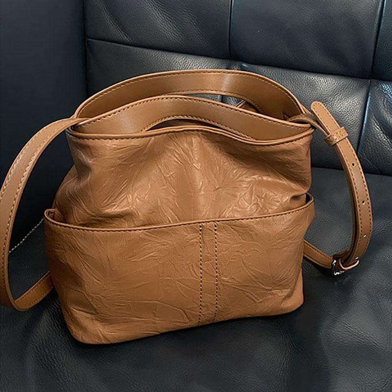 Weiche Ledertaschen für Damen vielseitige Schultertaschen einfache Umhängetasche Retro und lässig pendelnd