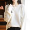 Women's Loose Fit Wool Pullover with Lace Trim & V-Neck – Thickened for Autumn/Winter