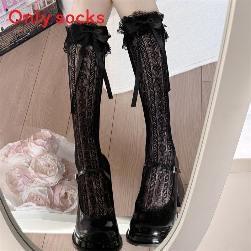 Lolita Heart Lace Trim Knee Socks With Non Slip Anti Skid For Youth Women