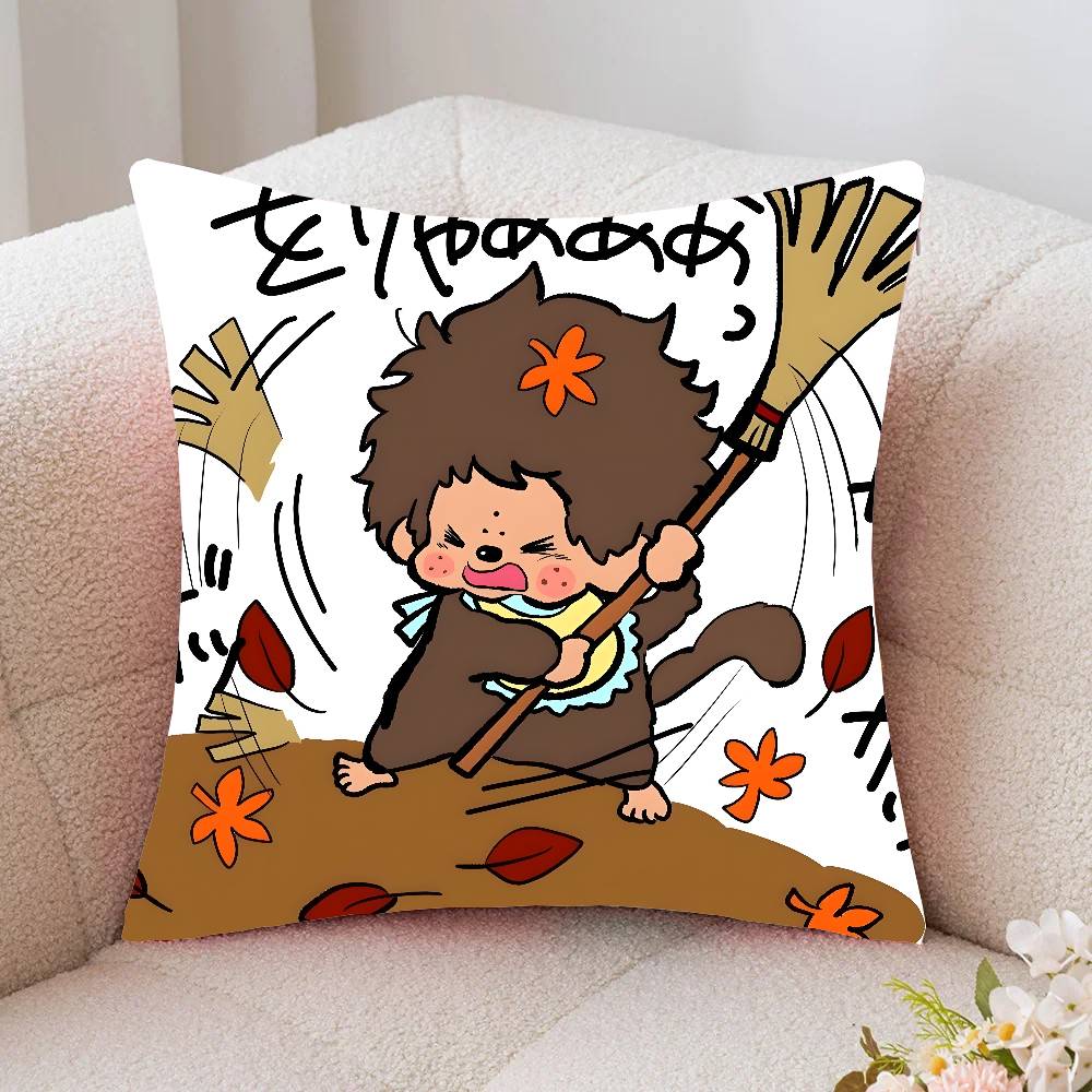 Cartoon Animation M-Monchhichi Pillow Case Fashion Square Pillowcase Bedroom Sofa Room Ins Decoration Leisure