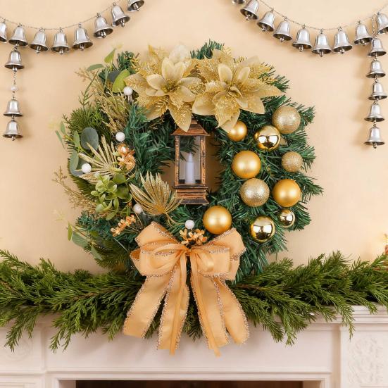 Christmas Wreath Front Door Xmas Garland with Bow Ribbon Berry Flower Decor Indoor Outdoor Winter Decoration
