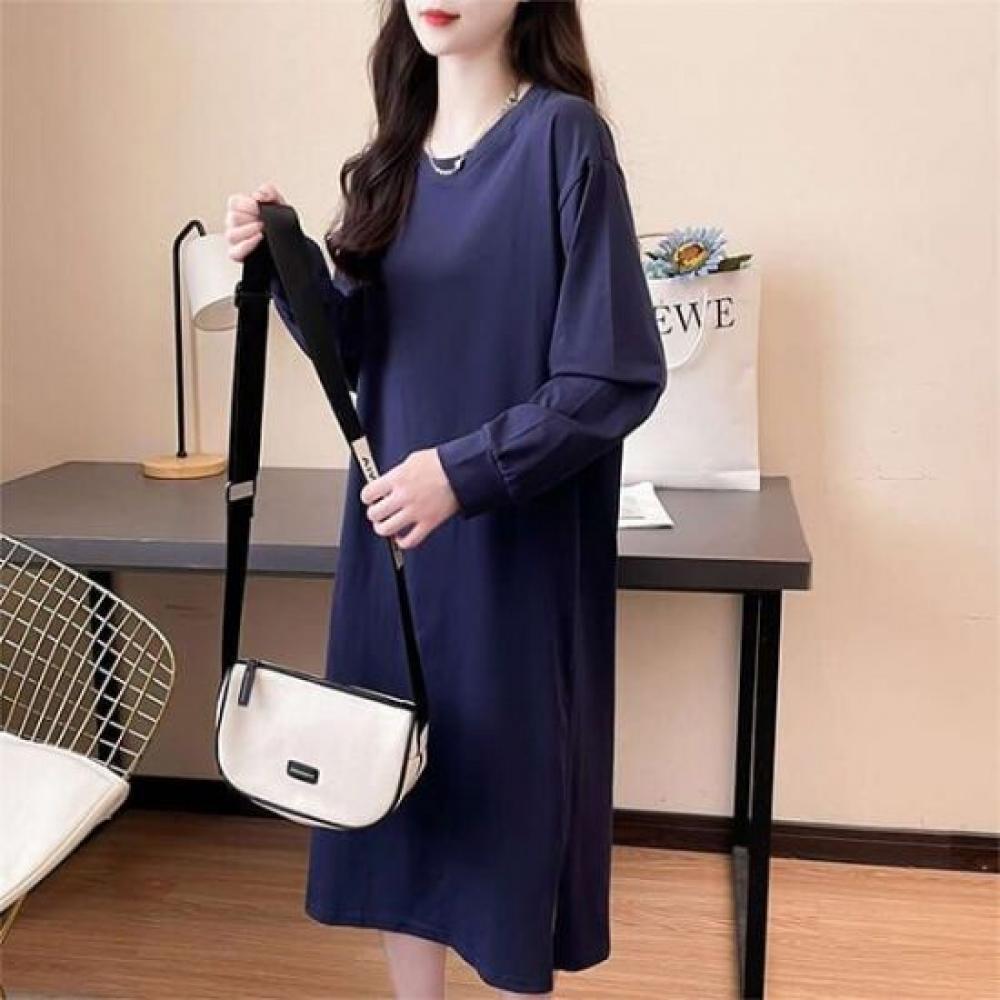 Navava Women Daily Simple Round Neck Long Sleeve Dress No883