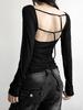 Women Autumn Long-sleeved Slash Neck Crops Tops Elastic Sexy Slim Backless T-Shirts Female New Fashion Lace-up Solid Top Tees