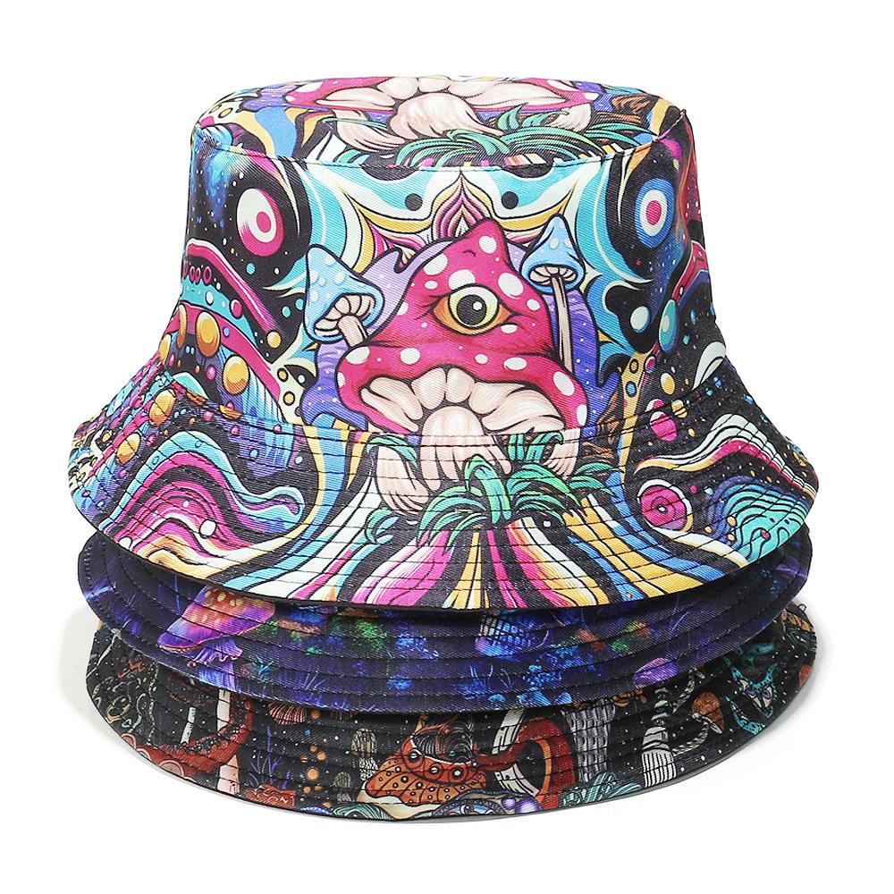 Spring and summer new sun hat personalized cartoon mushroom printed bucket hat men's and women's pot hat