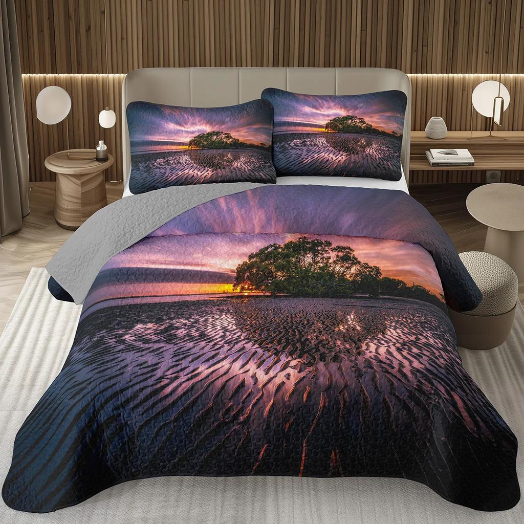 Natural Scenery Coverlet Set Sunset Sky Bedding Set White Clouds Bedspread Set Twin Full Queen Size for Kids Girls Boys Teens