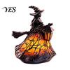 Halloween Themed Night Light Stained Glass Witch Hat Lamp, Handcrafted Retro Resin USB Powered Gothic Ambient Lighting Wizard Hats Light, Home