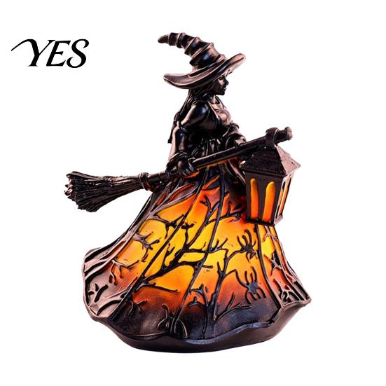 Halloween Themed Night Light Stained Glass Witch Hat Lamp, Handcrafted Retro Resin USB Powered Gothic Ambient Lighting Wizard Hats Light, Home