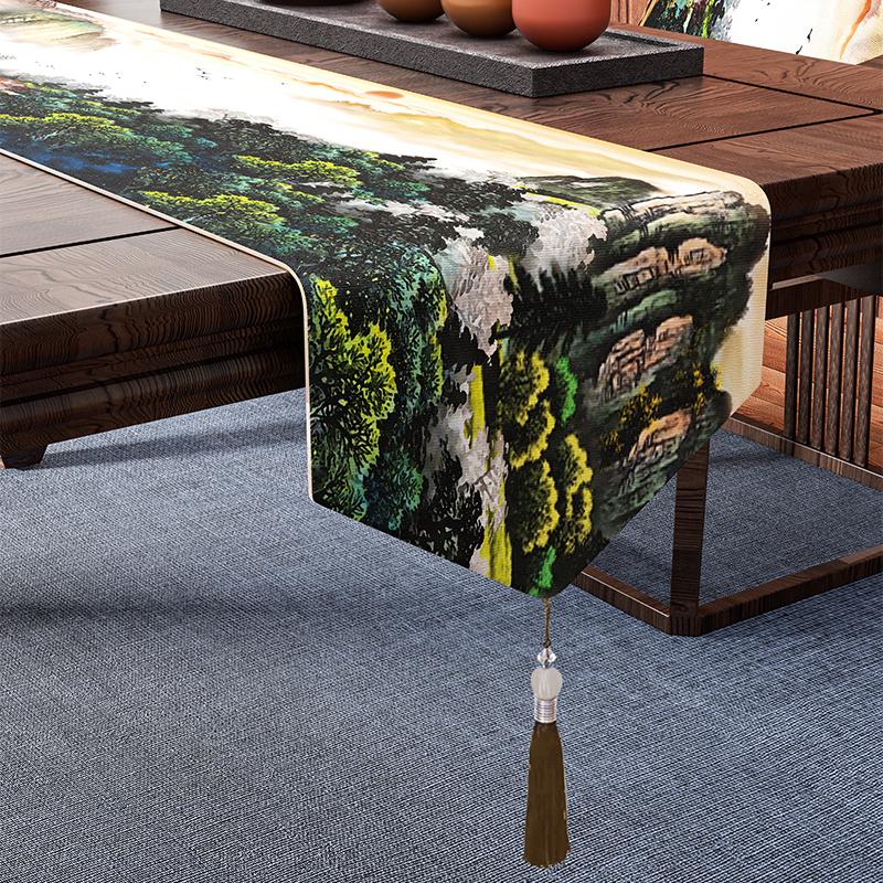 Chinese Style Coffee Table Table Flag Parlor Meal Tables Tassel Pendant Tea Waterproof High-end Long Tea Mat Cover Cloth