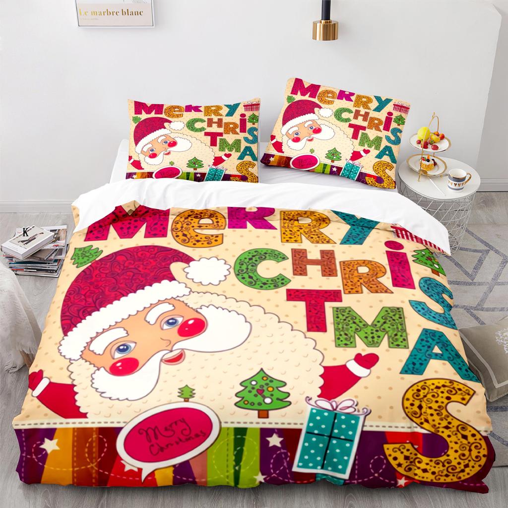 3d Three-piece Set European and American Size Santa Claus Quilt Cover Home Textiles